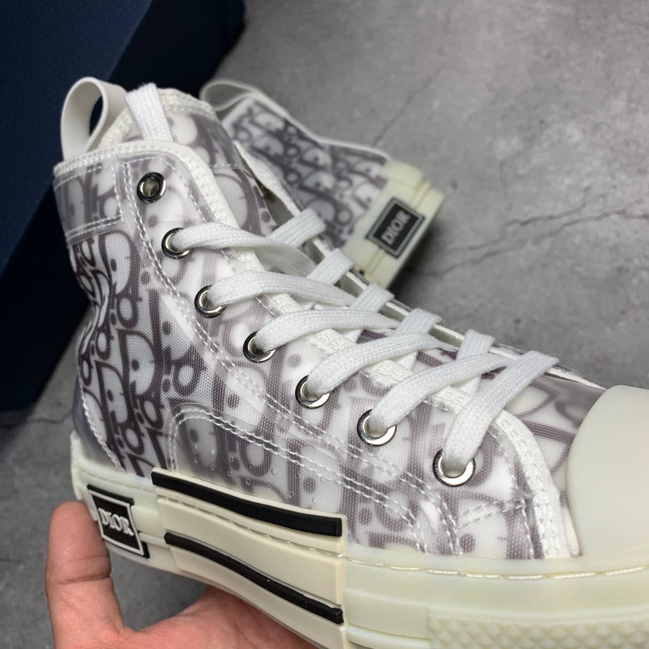 Dior B23 High Top White and Black Oblique Canvas Dior