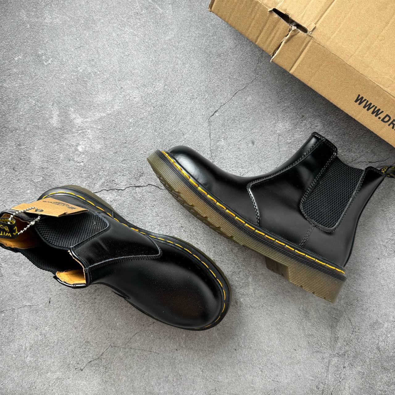 Dr. Martens 2976 Yellow Stitch Smooth Leather Chelsea Boots